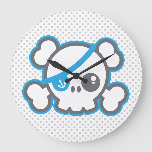 Kawaii Pirat Skull Wall Clock Stor Klocka (Framsida)