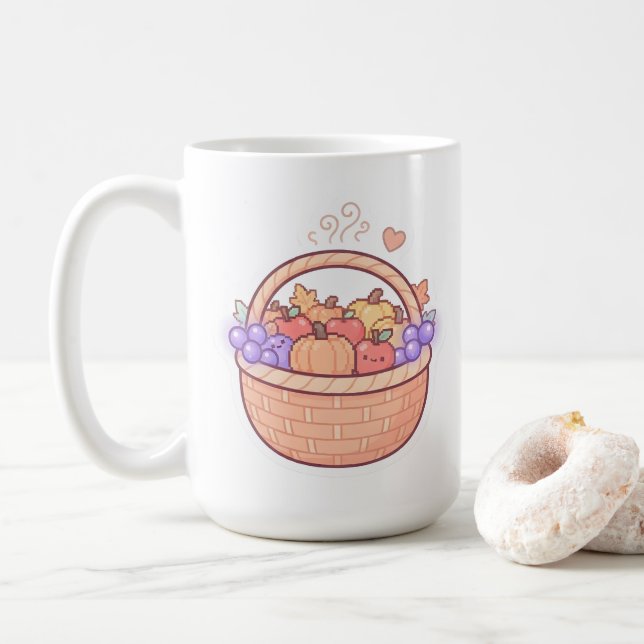 Kawaii Pixel Skördekorgmugg Kaffemugg (Med munk)