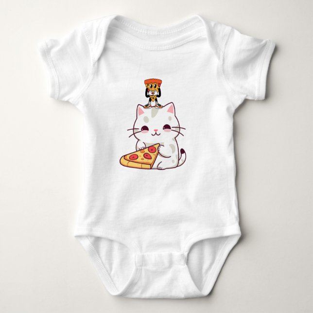 Kawaii Pizza Cat & Little Pizza Buddy Funny Graphi T Shirt (Framsida)