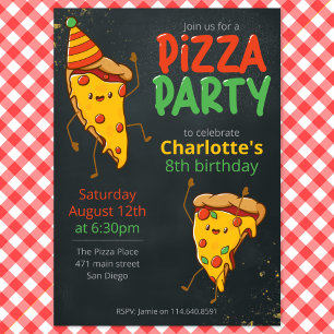 Kawaii Pizza Party barns födelsedag Inbjudningar