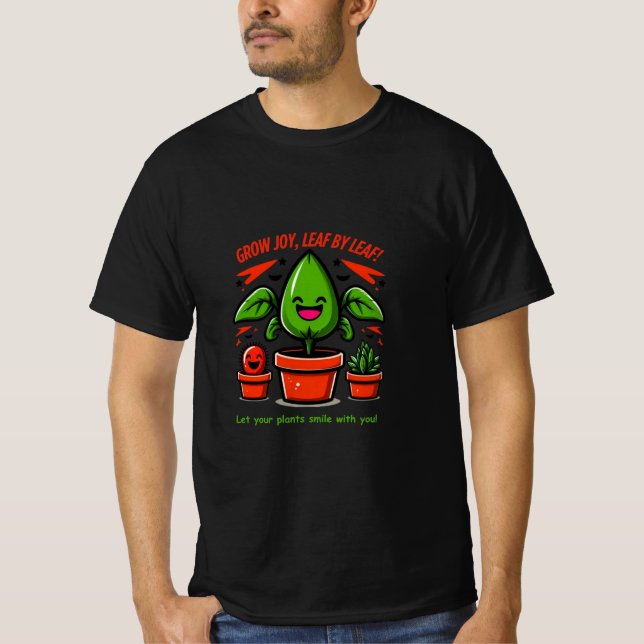 Kawaii Plant Design - Smiling Cactus, Succulent T Shirt (Framsida)