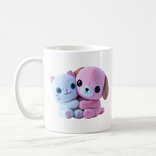 Kawaii Plysch Teddy Hugs Pastell Kaffemugg (Vänster)