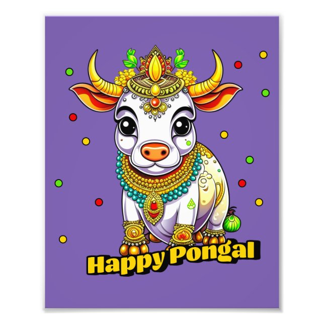 Kawaii Pongal dekorerad ko Fototryck (Framsidan)
