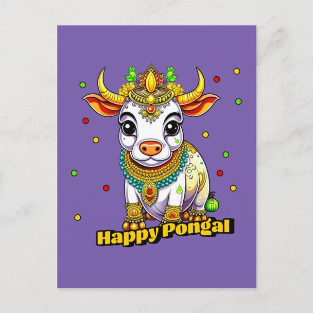 Kawaii Pongal dekorerad ko Vykort (Framsida)