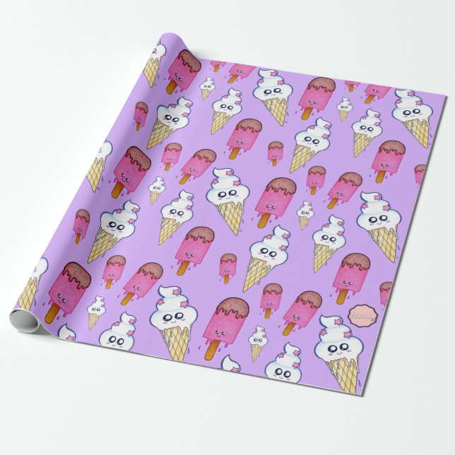 Kawaii Popsicle Ice Cream Cone Wrapping Papper Presentpapper (Utrullad)