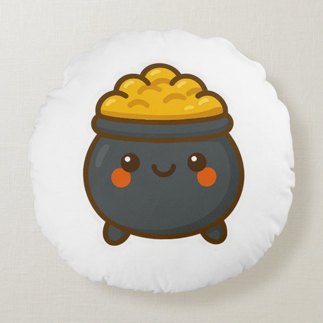 Kawaii Pot från Guld Rund Kudde (Framsidan)