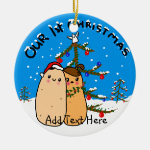Kawaii Potato Couple Första jul-personligen Julgransprydnad Keramik