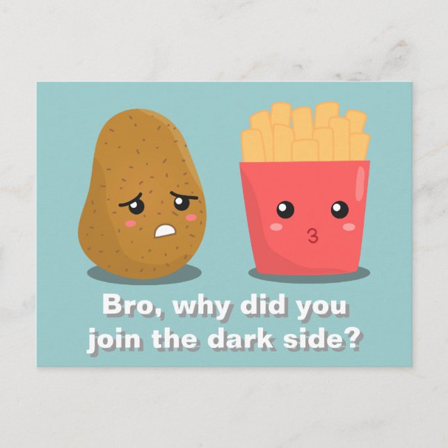 Kawaii Potato och Fransk Fries och Mörken Side Vykort (Framsida)