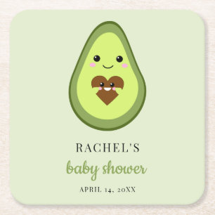 Kawaii Pregnant Avocado Baby Shower Fiesta Cute Underlägg Papper Kvadrat