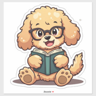 Kawaii Pudel Reading a Bok Klistermärken