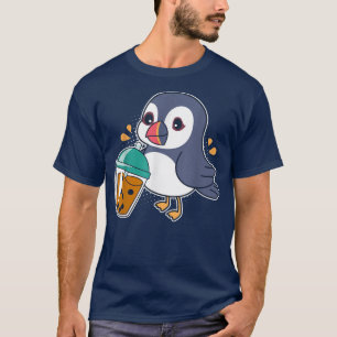 Kawaii Puffin Bird Drinking Boba - Bubble Tea T Shirt