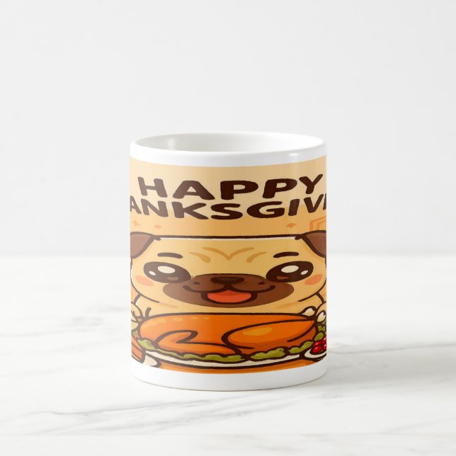 Kawaii Pug Feast- Happy Thanksgiving Mug Kaffemugg (Center)