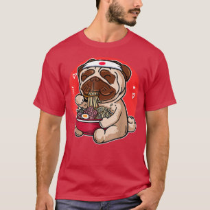 Kawaii Pug Ramen Cute Japansk Manga Anime Hund T Shirt