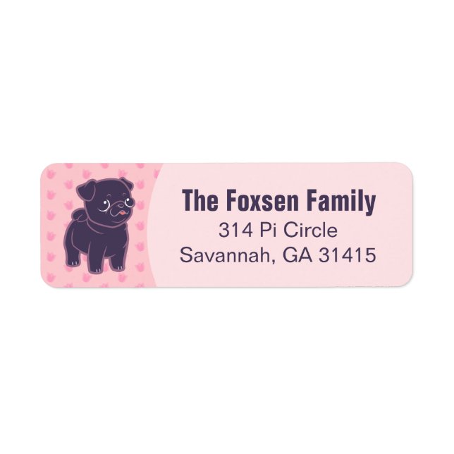 Kawaii Pug Returadress Etikett (Framsidan)