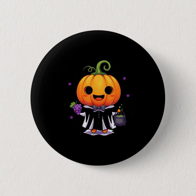 Kawaii pumpa häxa halloween bus eller godis  knapp (Framsida)