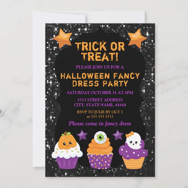 Kawaii Pumpa Ögonboll Ghost Cupcakes Halloween Inbjudningar (Framsida)