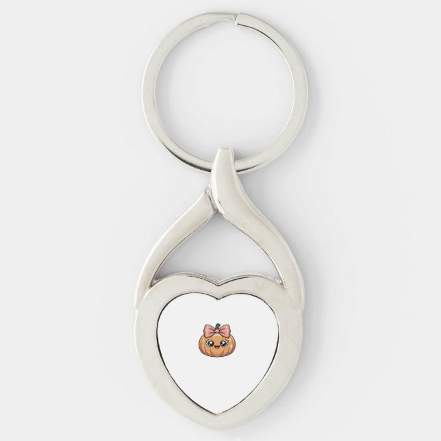 kawaii pumpkin Classic T-Shirt Twisted Heart Silverfärgad Nyckelring (Framsidan)