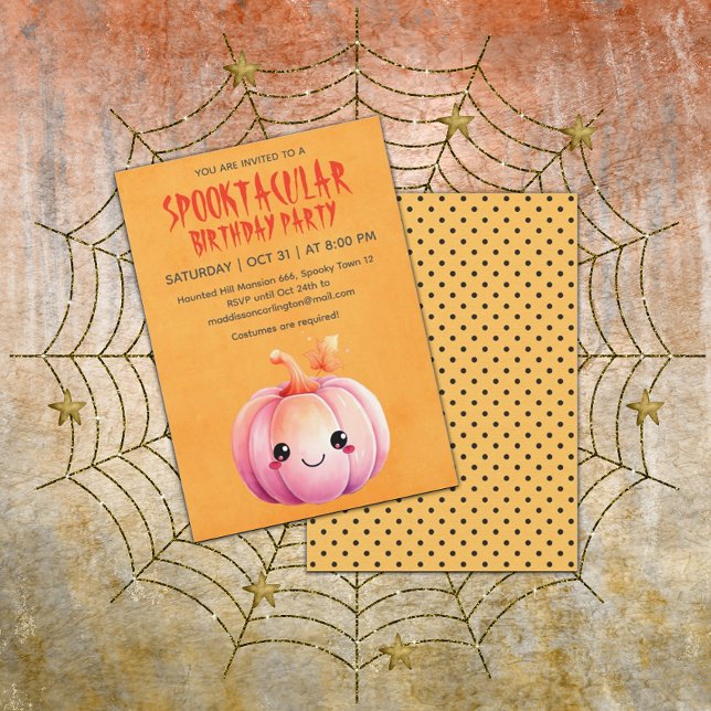 Kawaii Pumpkin Halloween Födelsedagsfest Inbjudningar (Skapare uppladdad)