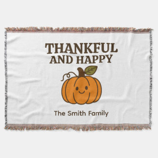 Kawaii Pumpkin Thankful & Lycklig Family Namn Filt