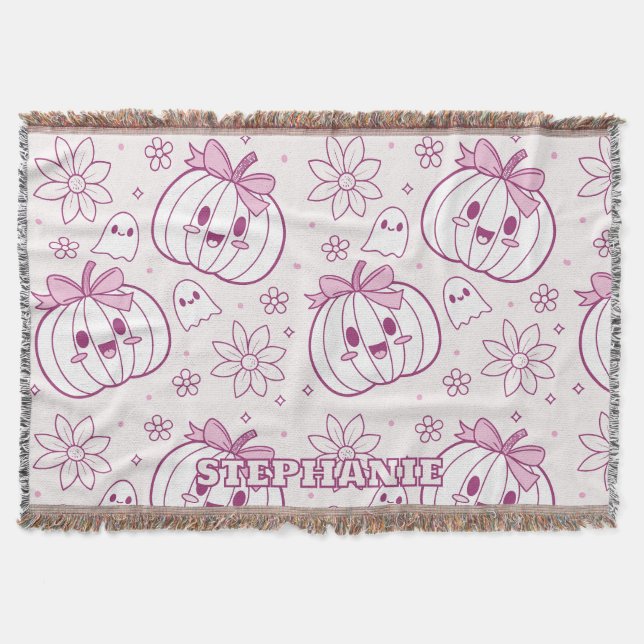 Kawaii Pumpkins, Spöken & Flowers Filt (Framsidan)