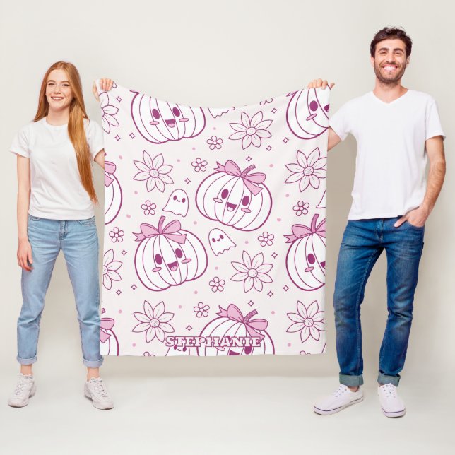 Kawaii Pumpkins, Spöken & Flowers Fleecefilt (På plats)