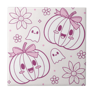 Kawaii Pumpkins, Spöken & Flowers Kakelplatta