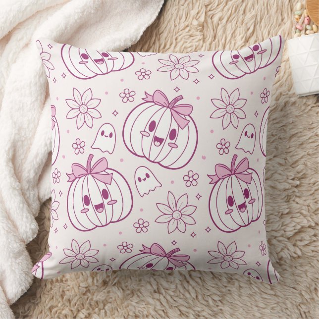 Kawaii Pumpkins, Spöken & Flowers Kudde (Filt)