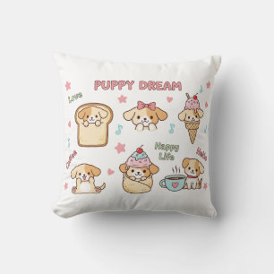 Kawaii Puppy Dream Illustration   Cute Tecknad hun Kudde