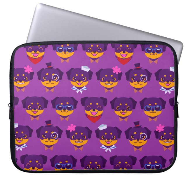 Kawaii purpurfärgat Rottweiler valpmönster Laptop Sleeve (Framsidan)