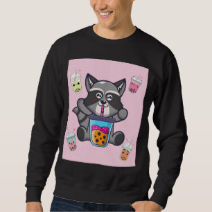 Kawaii Raccoon Bubble Boba Mjölk Tea Japanska Aest Lång Ärmad Tröja
