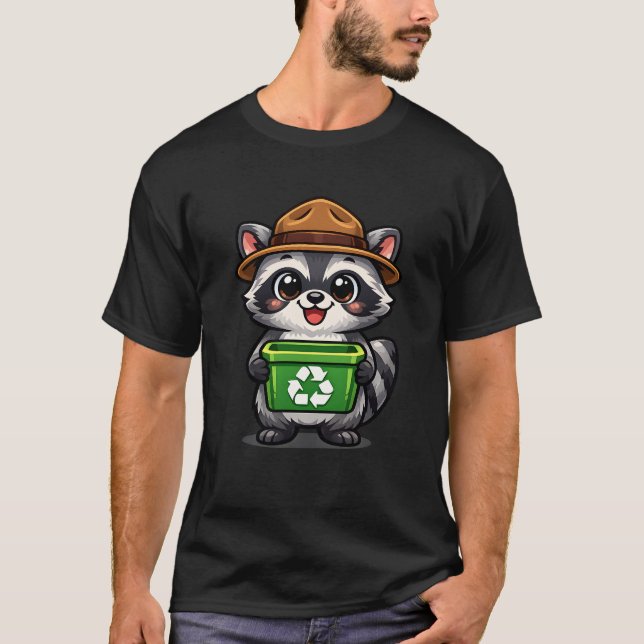 Kawaii Raccoon Recycling Mascot T Shirt (Framsida)
