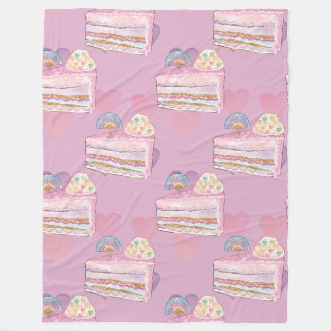 Kawaii Rainbow Cake Mönster - Pastel Lila Fleecefilt (Framsidan)