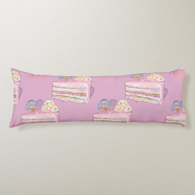 Kawaii Rainbow Cake Mönster - Pastel Lila Kroppskudde (Framsidan)