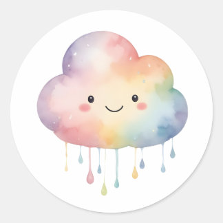Kawaii Rainbow Cloud Round Sticker Runt Klistermärke