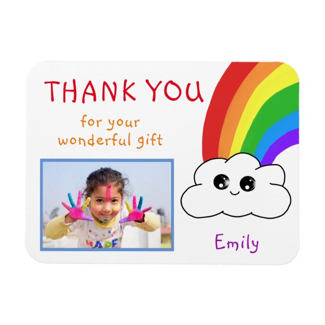 Kawaii Rainbow Clouds Birthday Tack Photo Magnet (Horisontell)