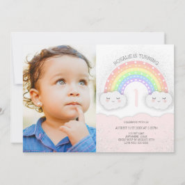 Kawaii Rainbow & Clouds Girl Birthday Photo Inbjudningar