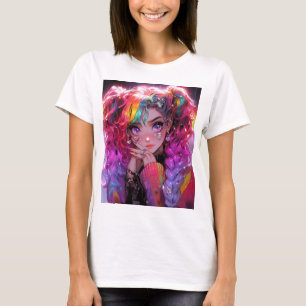 Kawaii Rainbow Hair Braids Anime Girl T Shirt