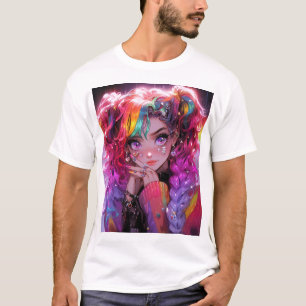 Kawaii Rainbow Hair Braids Anime Girl T Shirt