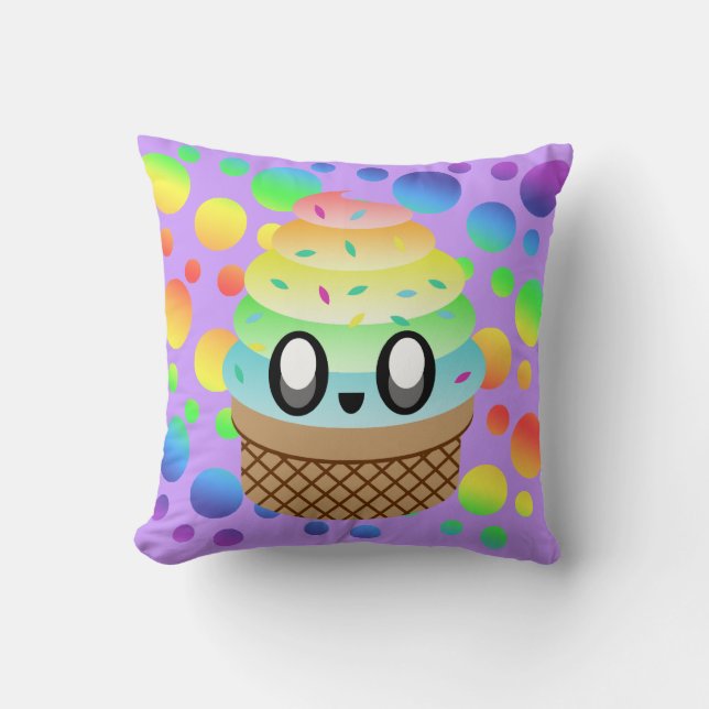 Kawaii Rainbow Ice Cream Cone Kudde (Framsida)