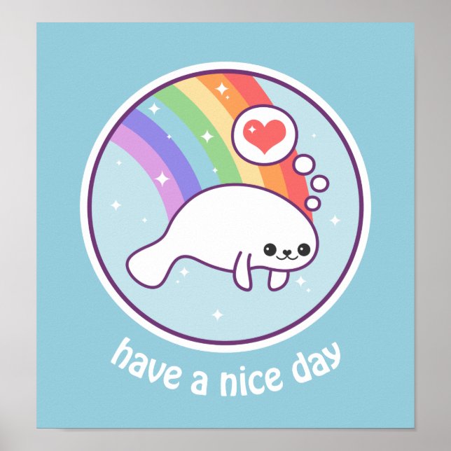 Kawaii Rainbow Manatee Poster (Framsidan)