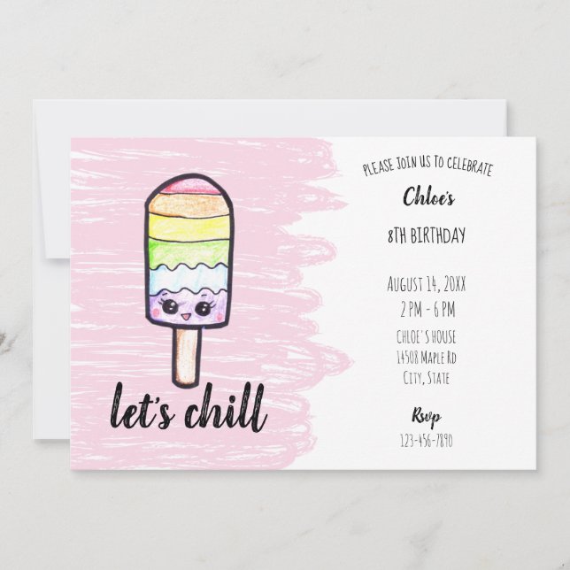 Kawaii rainbow popsicle-födelsedag söt Låt oss kyl Inbjudningar (Framsida)