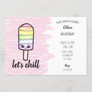Kawaii rainbow popsicle-födelsedag söt Låt oss kyl Inbjudningar