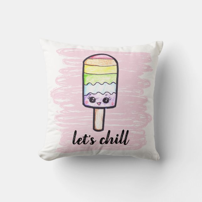 kawaii rainbow popsicle Låt oss kylig teckning Kudde (Framsida)