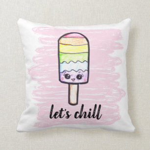 kawaii rainbow popsicle Låt oss kylig teckning Kudde
