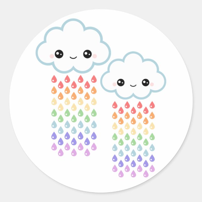 Kawaii Rainbow Rain Runt Klistermärke (Framsida)