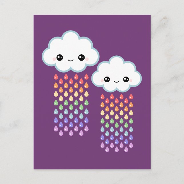 Kawaii Rainbow Rain Vykort (Framsida)