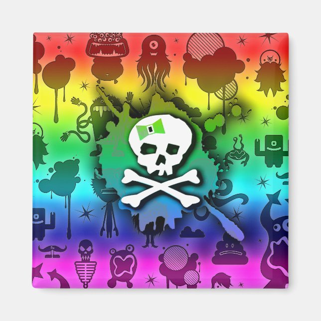 Kawaii Rainbow Skull Magnet (Framsidan)