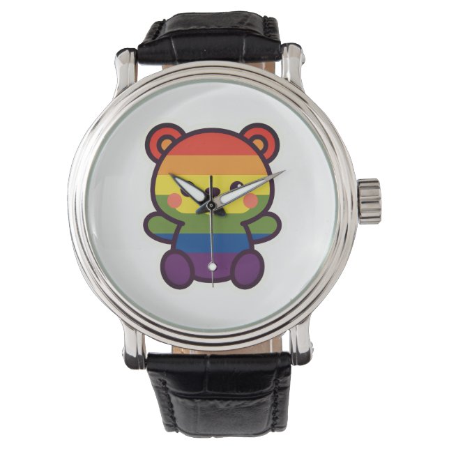 Kawaii Rainbow Teddy - A Cute LGBTQ+ Pride Plush Armbandsur (Framsida)