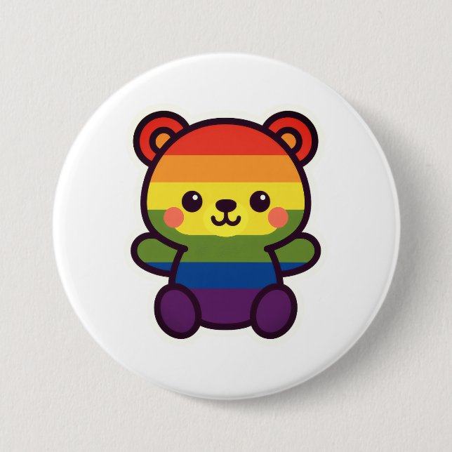 Kawaii Rainbow Teddy - A Cute LGBTQ+ Pride Plush Knapp (Framsida)