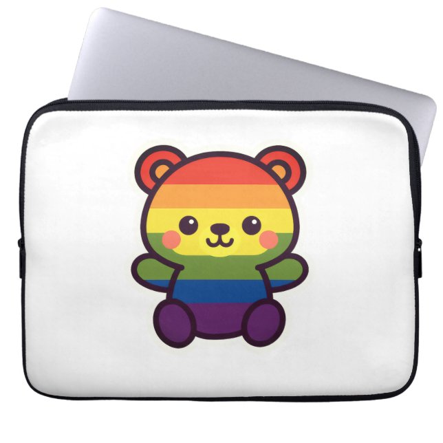 Kawaii Rainbow Teddy - A Cute LGBTQ+ Pride Plush Laptop Fodral (Framsidan)